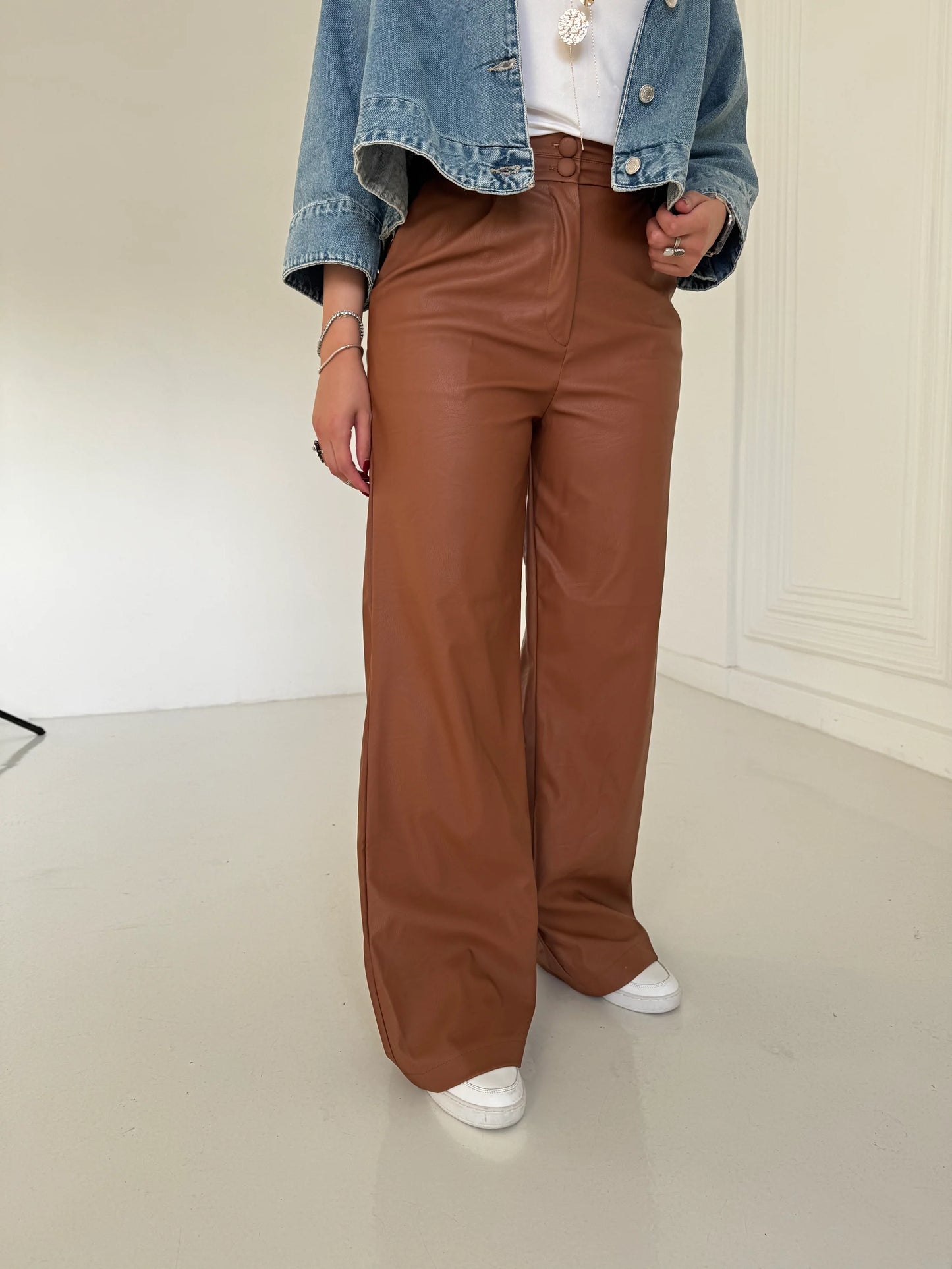 joy camel + leather pants