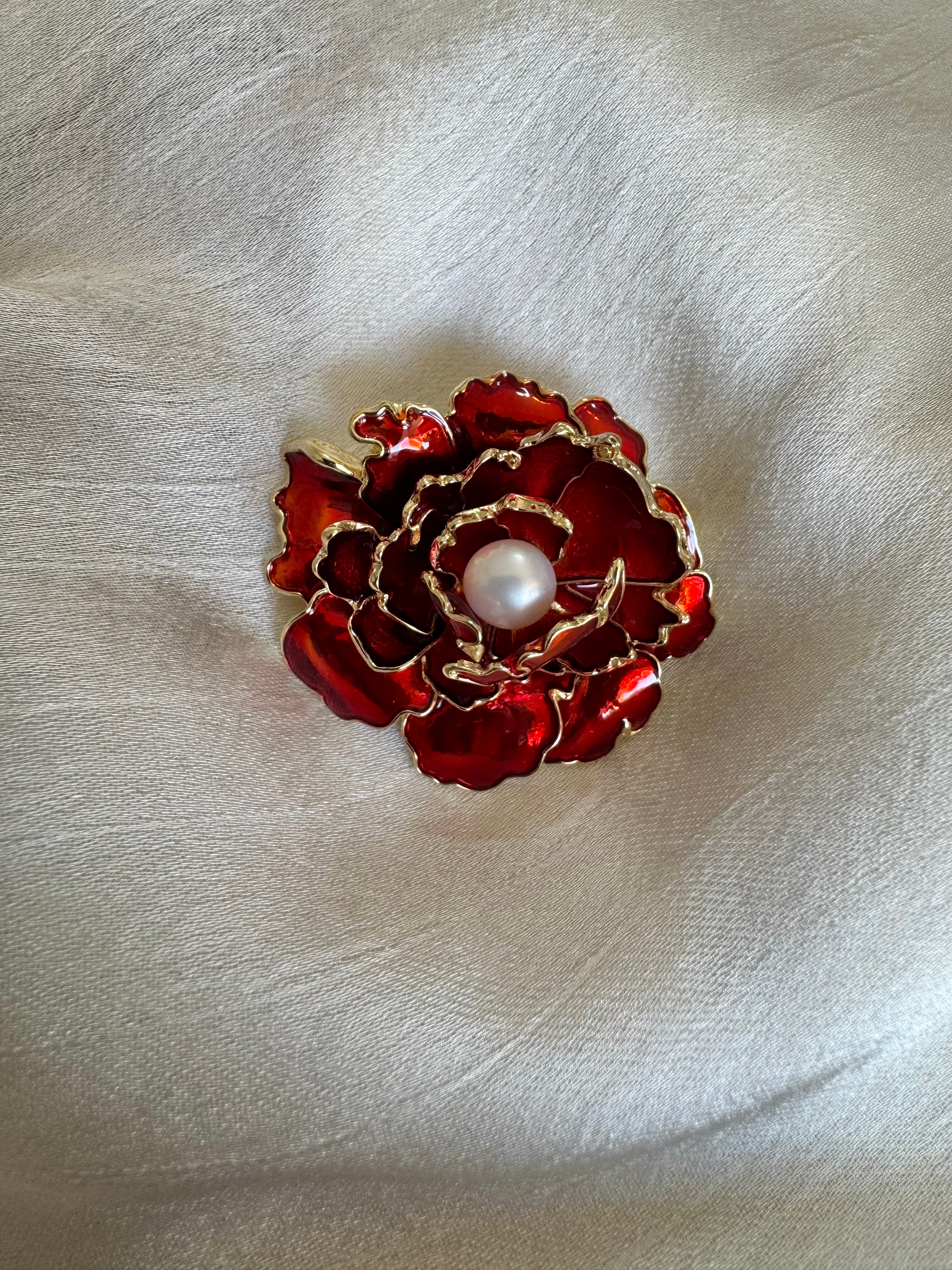 Red flower brooch