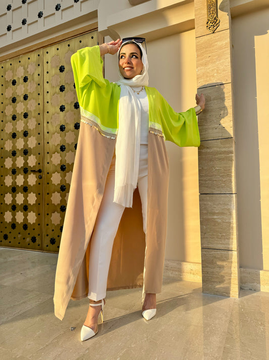 Lime green x beige kaftan
