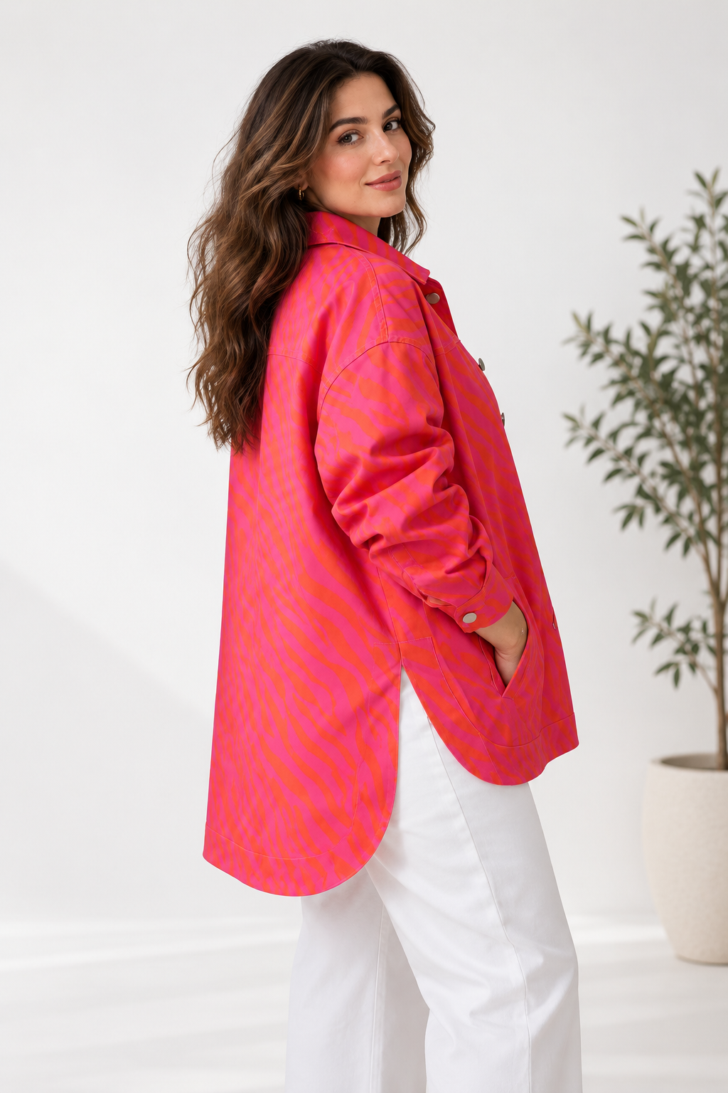 orange and fuchsia zebra gabardine jacket