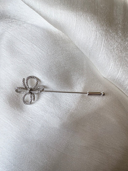 Silver bow long pin