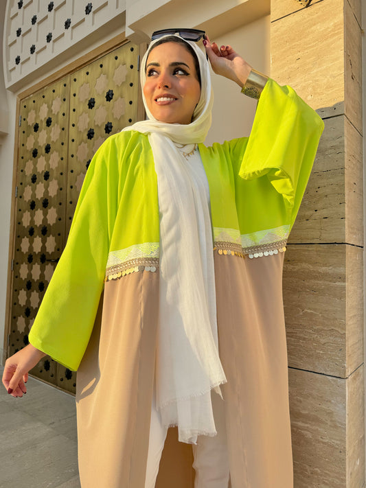 Lime green x beige kaftan