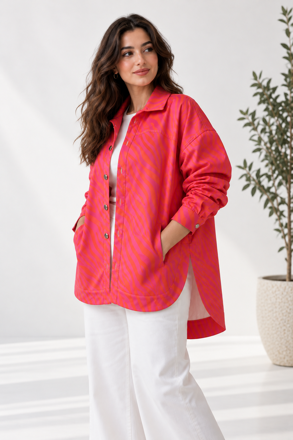 orange and fuchsia zebra gabardine jacket