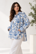 Blue flowers gabardine jacket