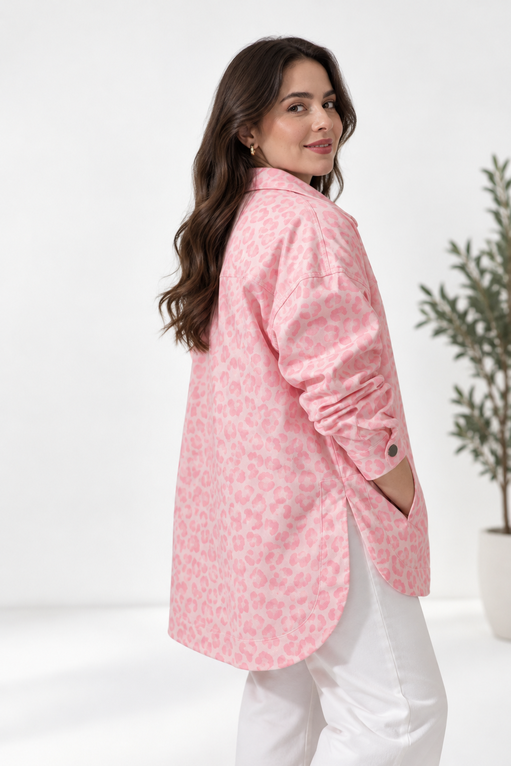 Pinky leopard gabardine jacket