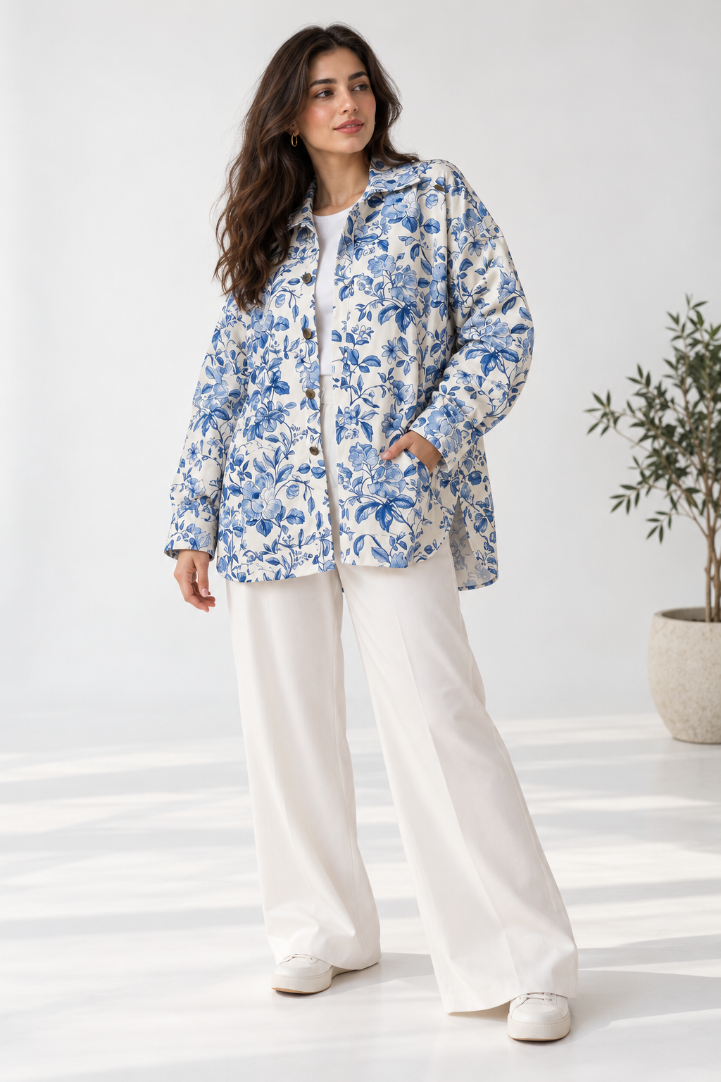 Blue flowers gabardine jacket