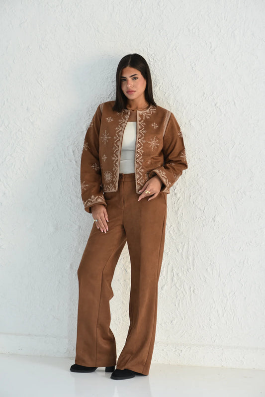 Celina Camel Jacket + Soft Camel Velvet fit
