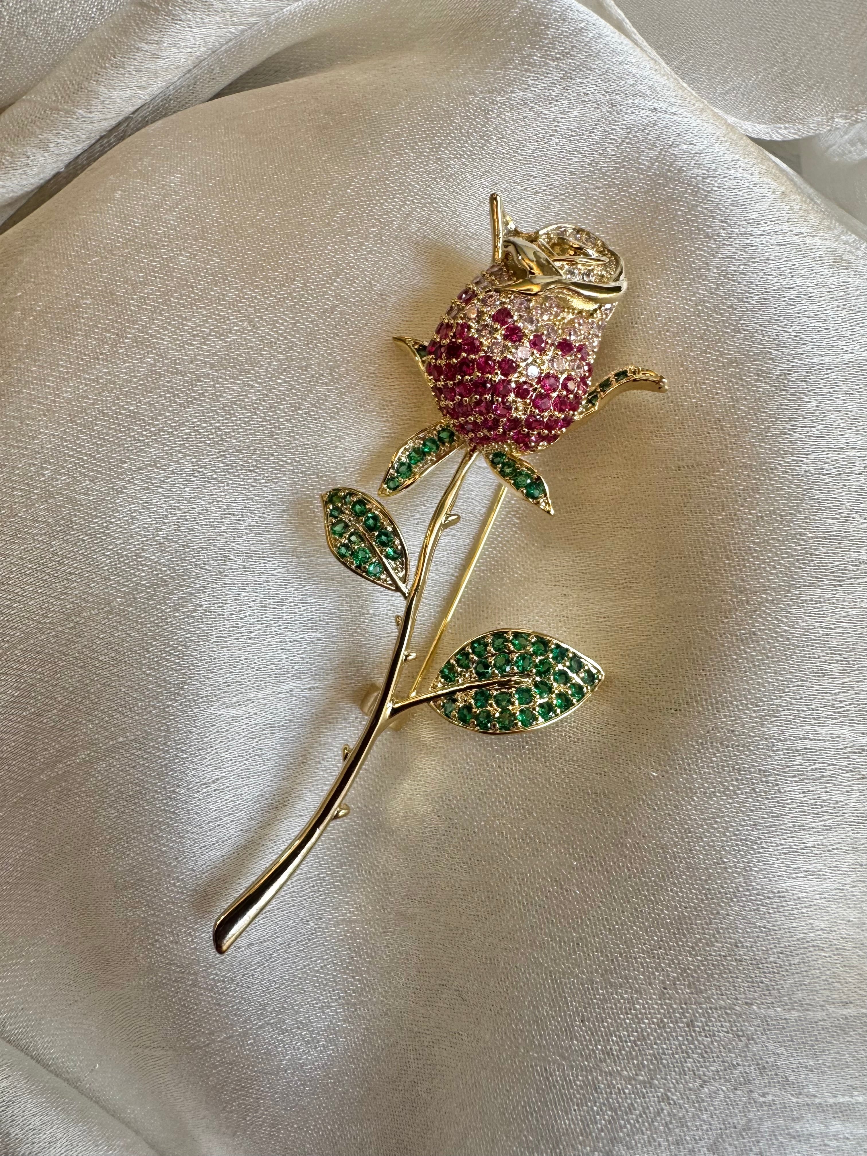 Pink rose brooch