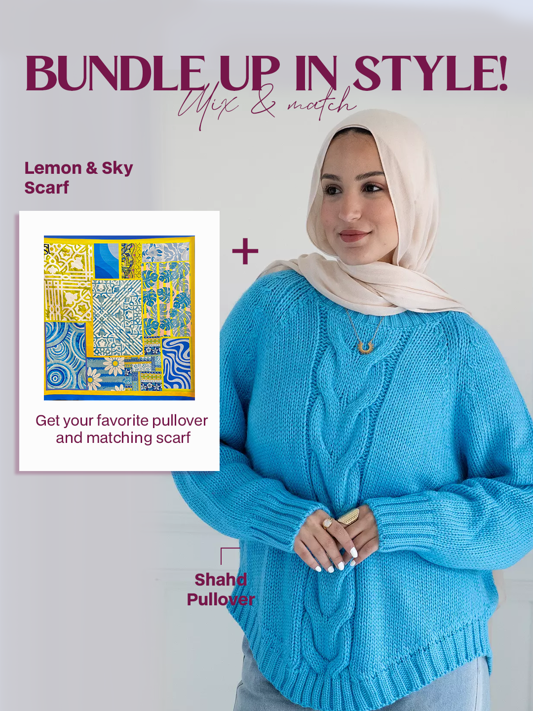 Shahd pullover + Lemon & Sky Scarf