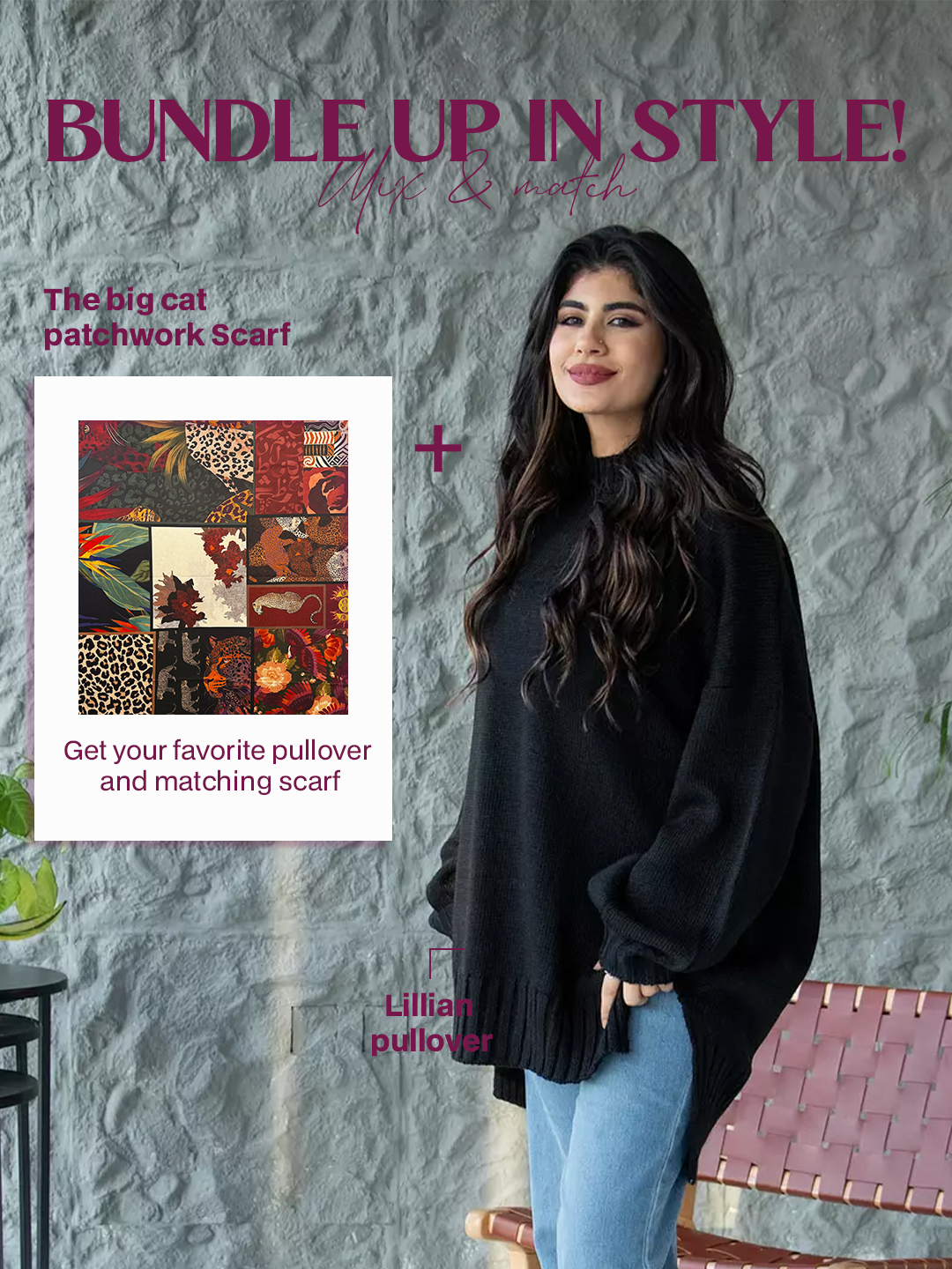 Lillian pullover + The Big Cat Patchwork Scarf