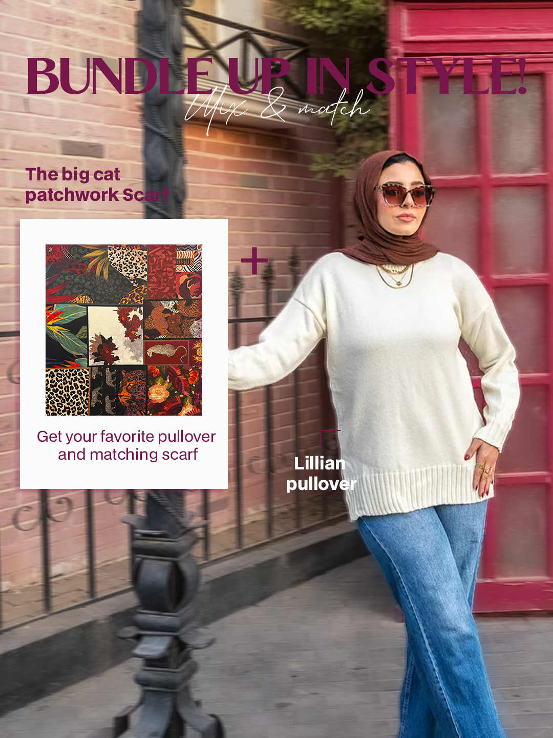 Lillian pullover + The Big Cat Patchwork Scarf