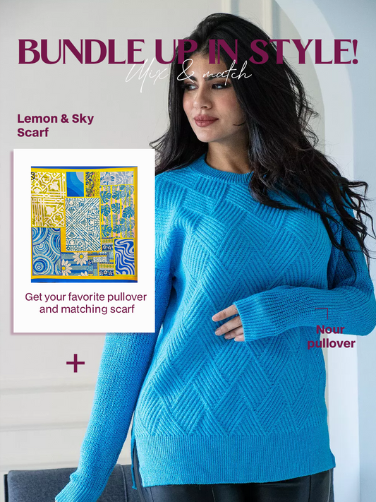 NOUR Pullover + Lemon & Sky Scarf