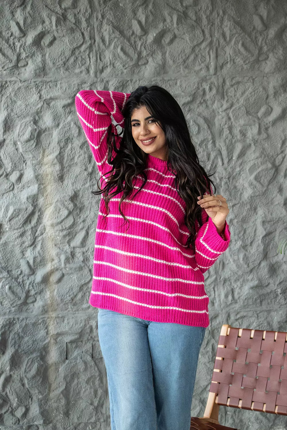 Striped pullover fuchsia