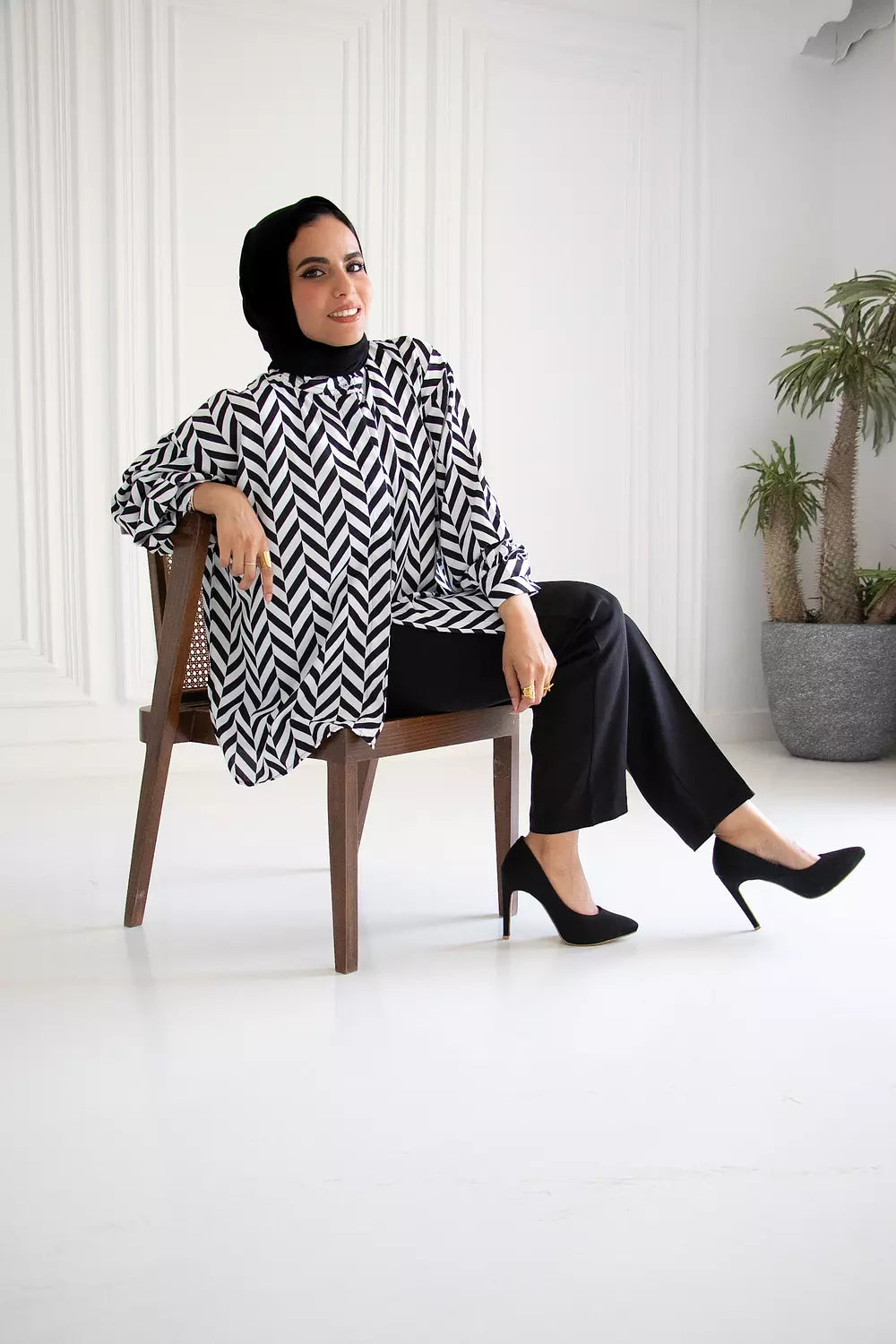 Black and white blouse