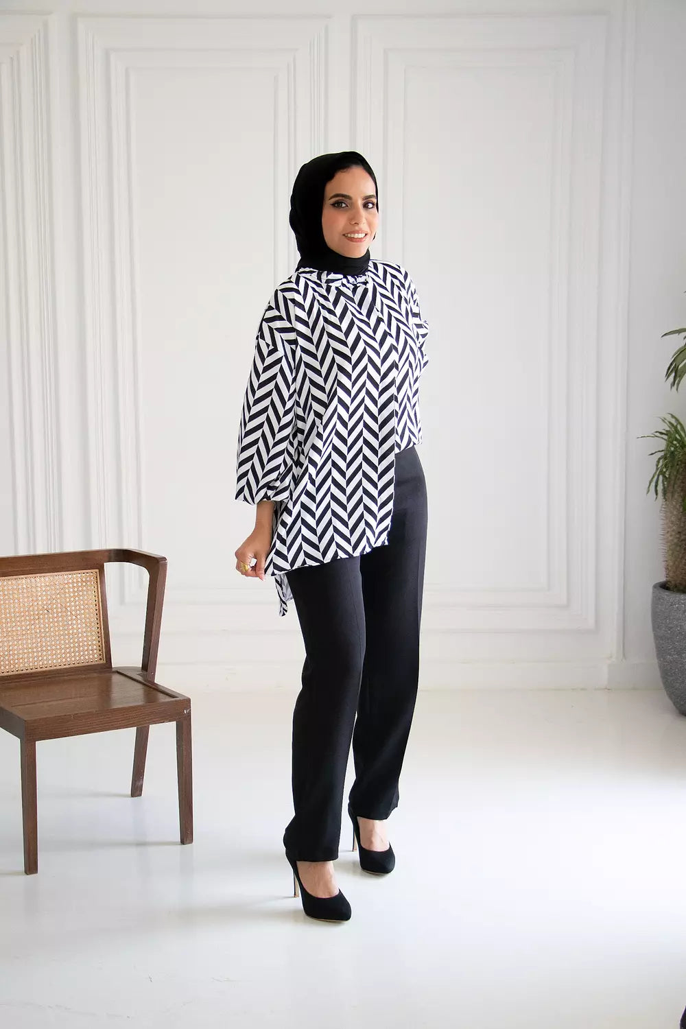 Black and white blouse